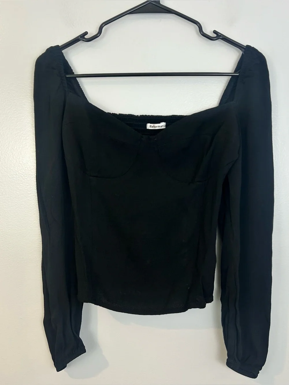 Reformation Black Corset Bustier Long Puff Sleeve Boho Top Size 12